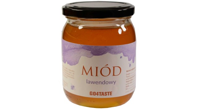 Miód lawendowy 650g w słoiku na białym tle
