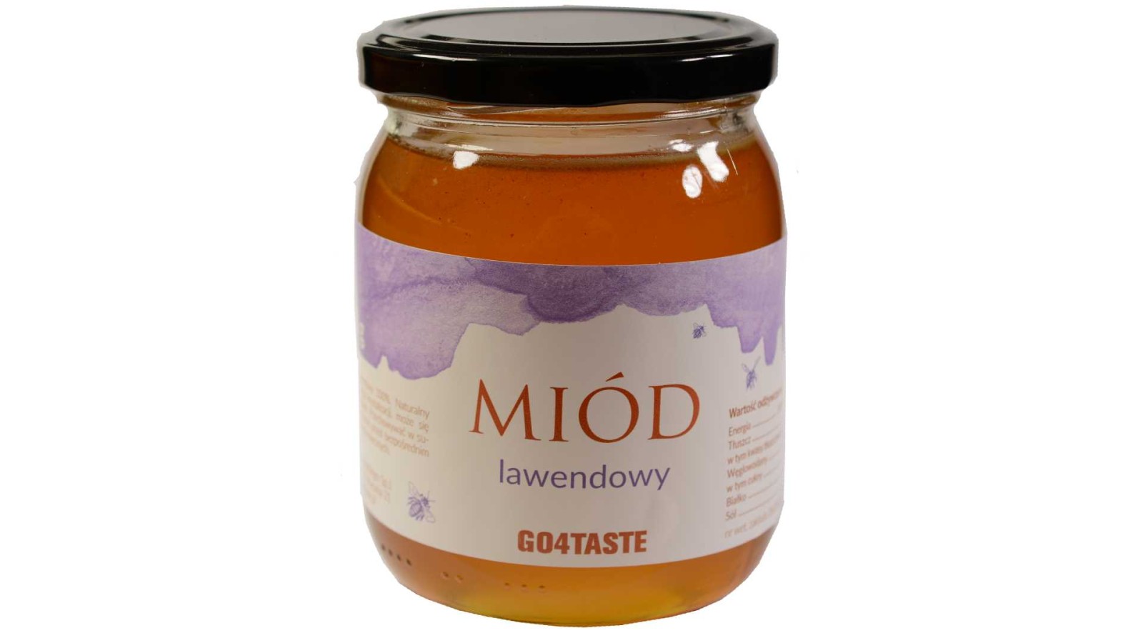 Miód lawendowy 650g w słoiku na białym tle