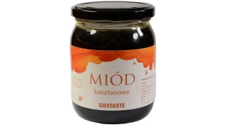 Miód kasztanowy 650g w słoiku na białym tle