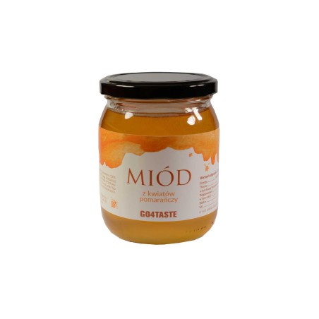 Miód pomarańczowy 650g w słoiku na białym tle