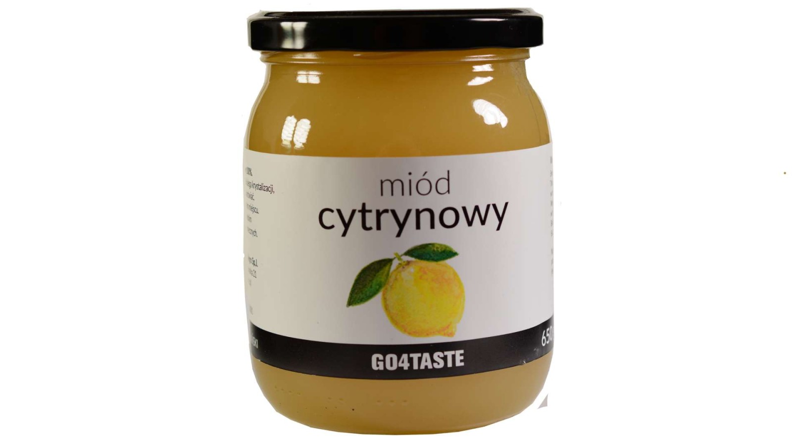 Miód cytrynowy 650g w słoiku na białym tle