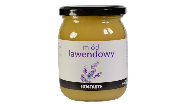 Miód lawendowy 650g w słoiku na białym tle