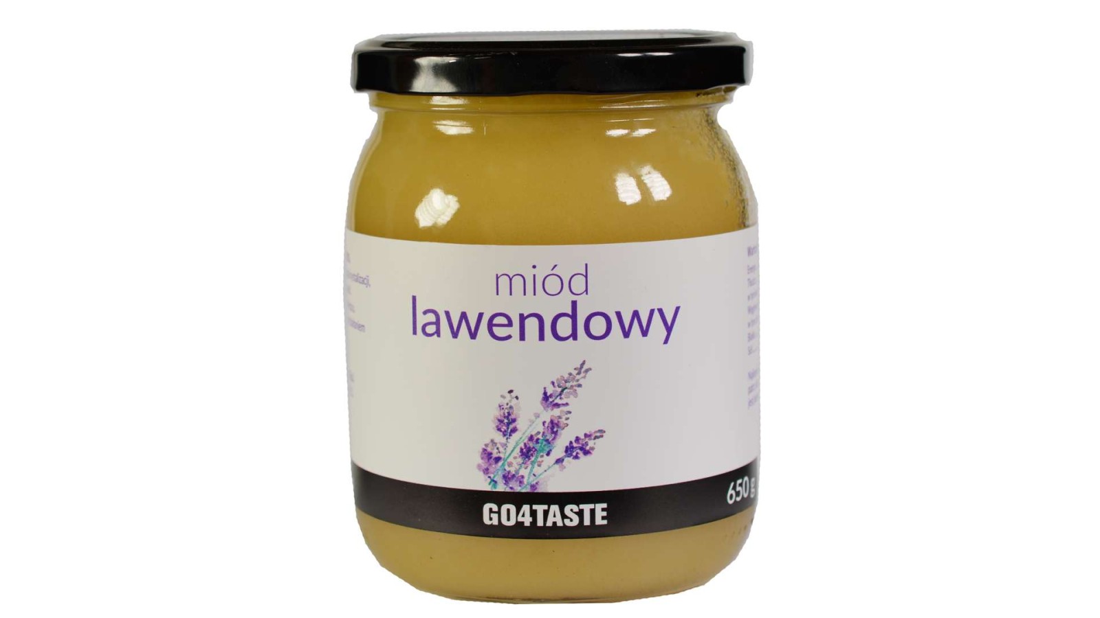 Miód lawendowy 650g w słoiku na białym tle