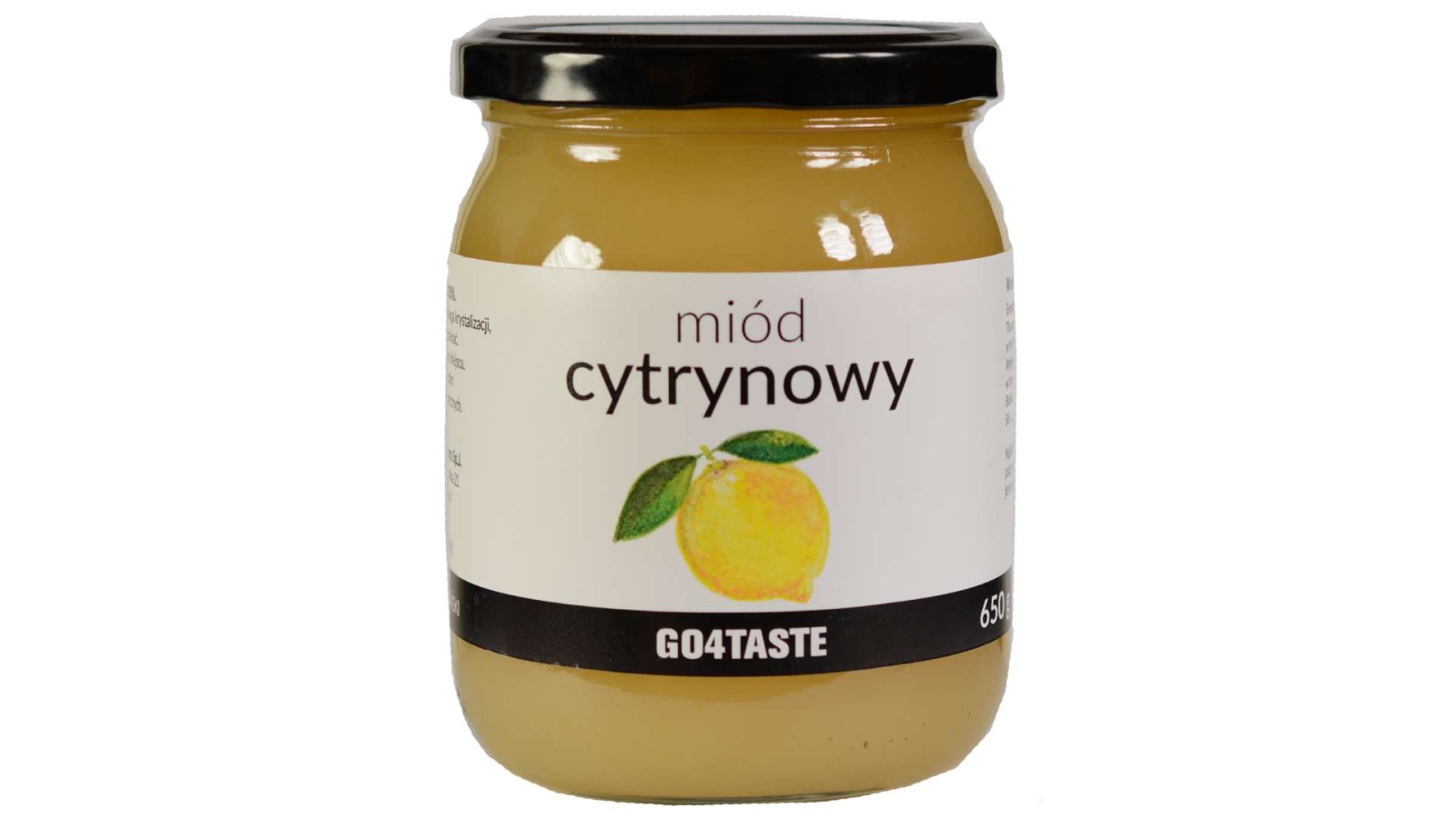 Miód cytrynowy 650g w słoiku na białym tle