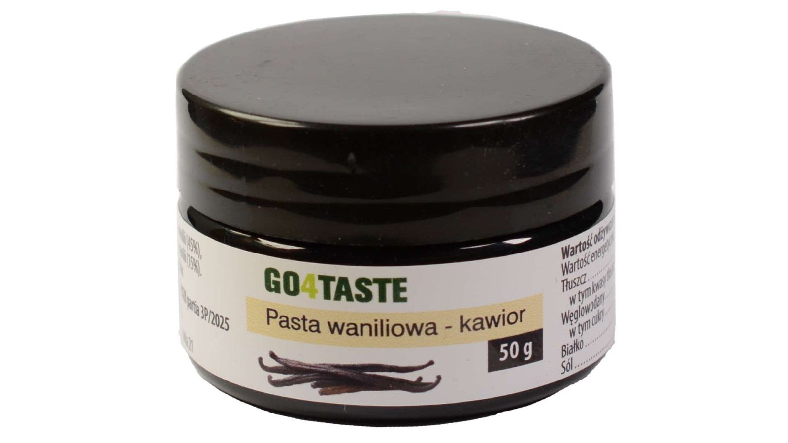 Pasta waniliowa w słoiku 50g, na białym tle