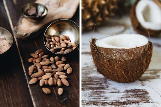 Migdały i skorupka z kokosa, kolaż