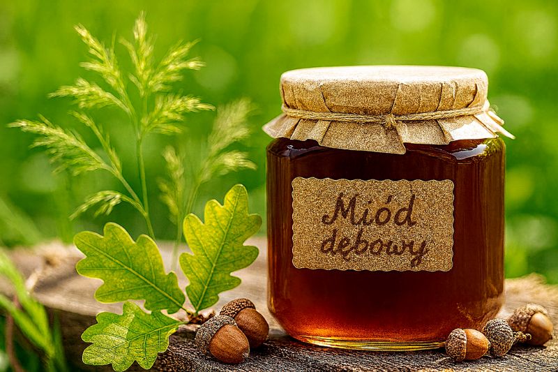 Miód dębowy na tle natury