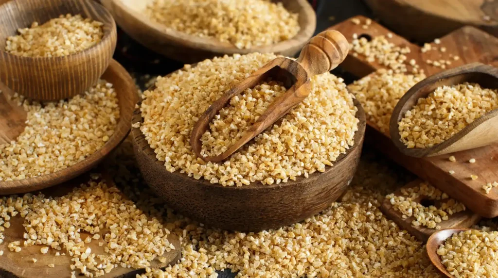 kasza bulgur z drewnianej misce