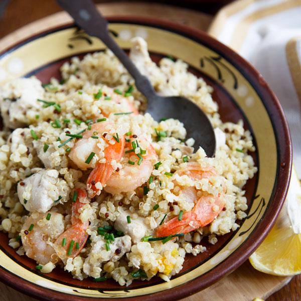 Kasza bulgur z krewetkami tygrysimi